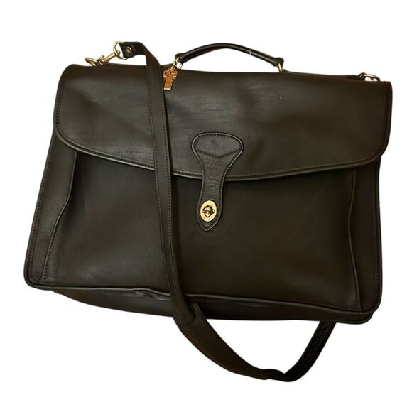 Jack George’s Leather Turnlock Briefcase Travel Bag Messenger Work Bag Black - Picture 1 of 14